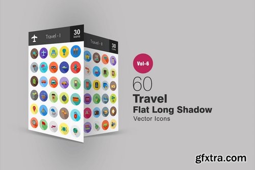60 Travel Flat Shadowed Icons