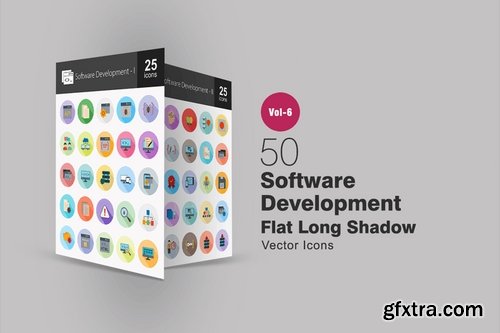 50 Software Development Flat Shadowed Icons