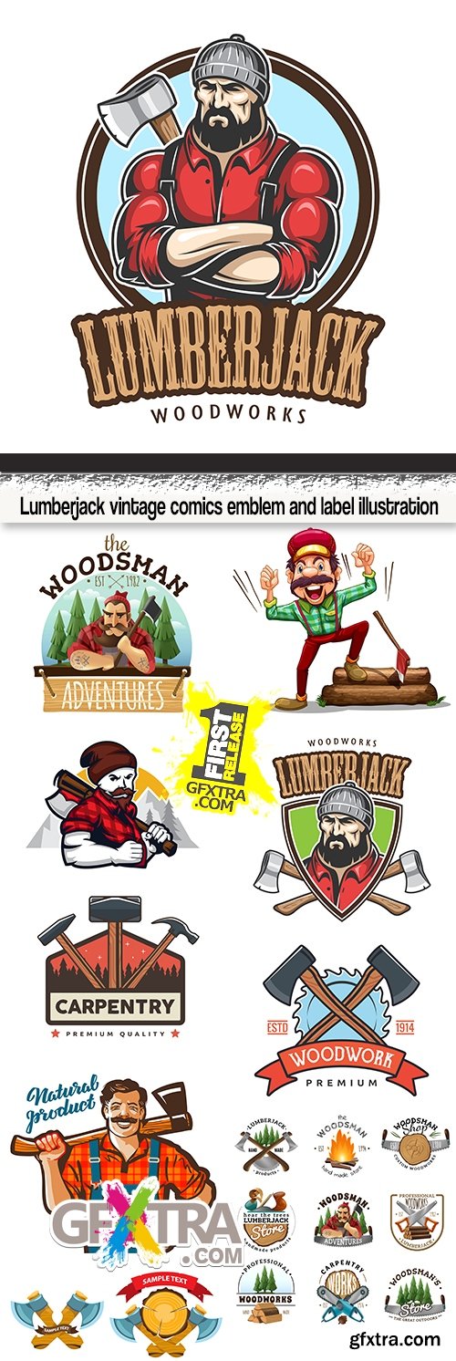Lumberjack vintage comics emblem and label illustration