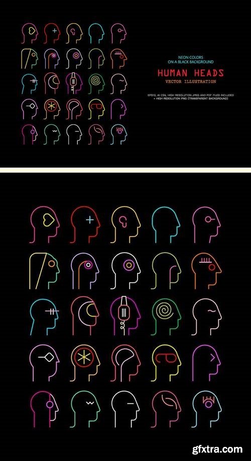 Human Head neon silhouettes vector illustration
