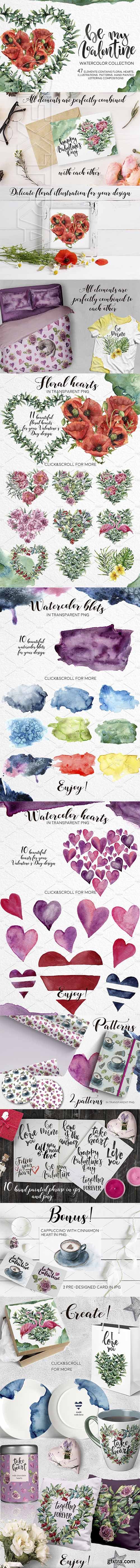 CreativeMarket - Be my Valentine Watercolor bundle 2220289