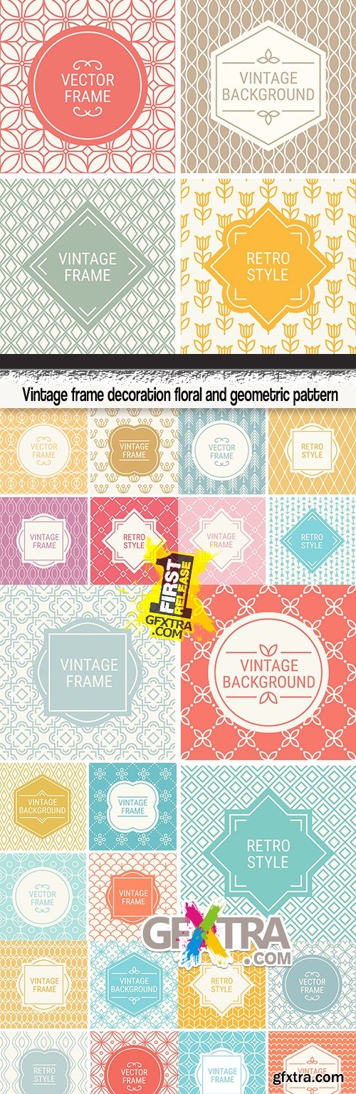 Vintage frame decoration floral and geometric pattern