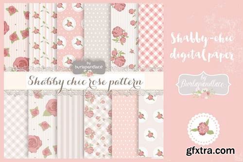 Shabby chic rose digital paper pack