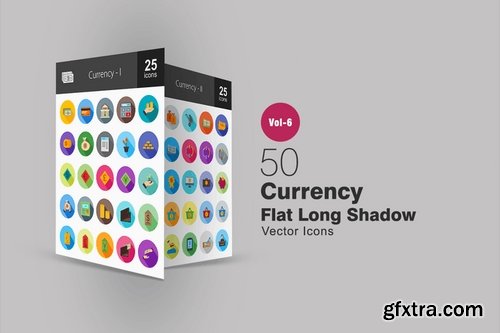 50 Currency Flat Shadowed Icons