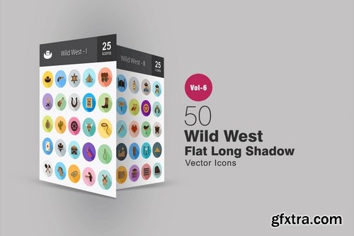 50 Wild West Flat Shadowed Icons
