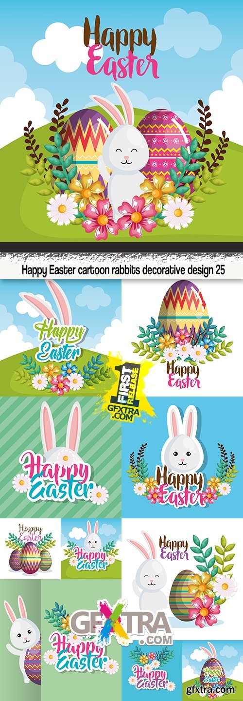 Happy Easter cartoon rabbits decorative design 25