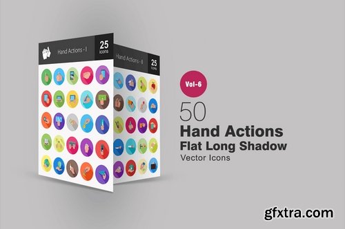 50 Hand Actions Flat Shadowed Icons