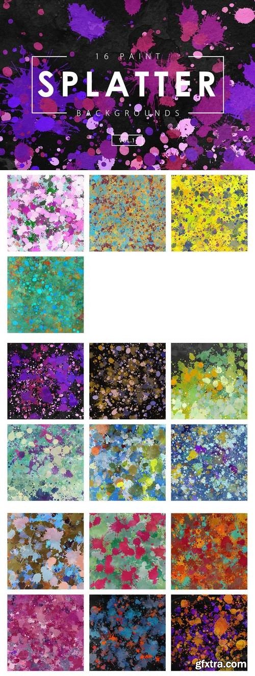 16 Paint Splatter Backgrounds Vol. 1