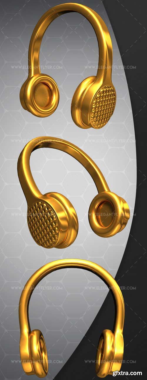 Gold Headphones V1 2018 Premium 3d Render Templates