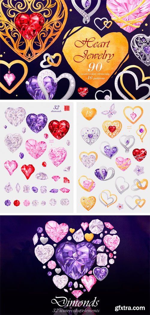 CM - Watercolor Clipart: Heart Jewelry 2222599