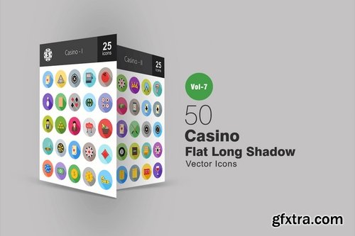 50 Casino Flat Shadowed Icons