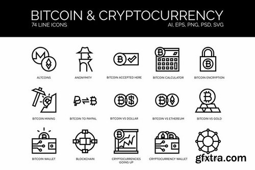 Bitcoin, Blockchain, Cryptocurrency Line Icons