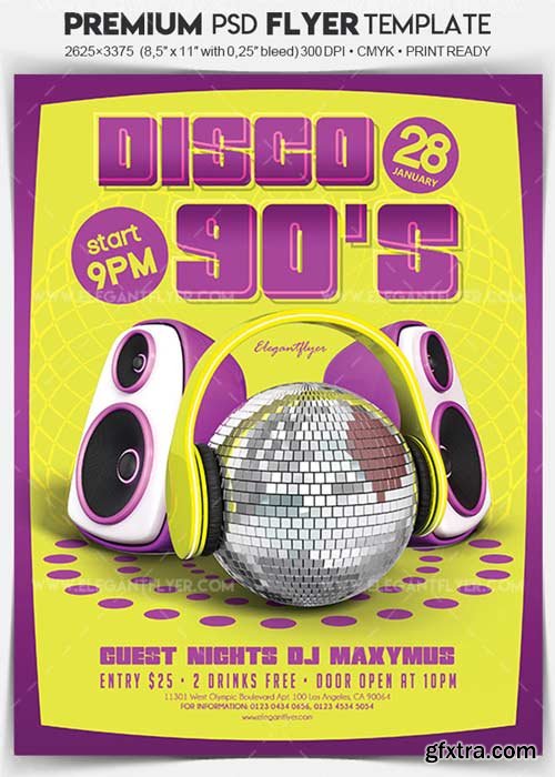 Disco 90’s V1 2018 Flyer PSD Template + Facebook Cover