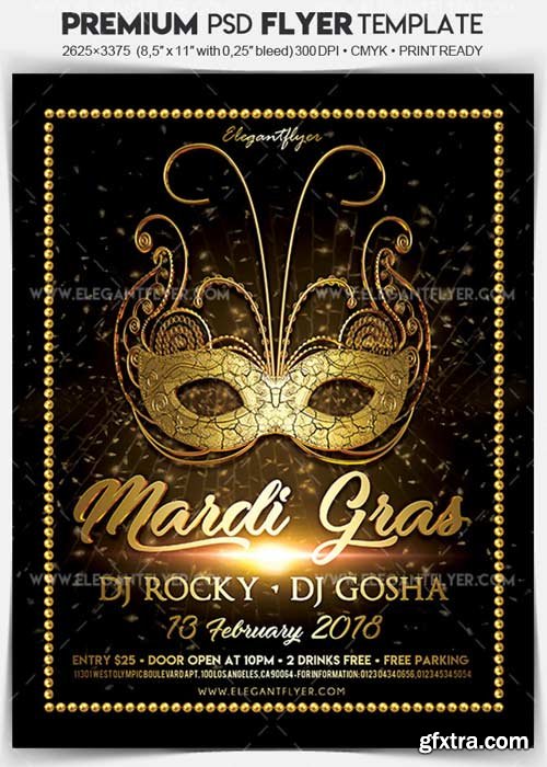 Mardi Gras Party V10 2018 Flyer PSD Template + Facebook Cover