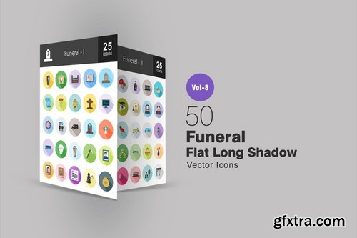 50 Funeral Flat Shadowed Icons