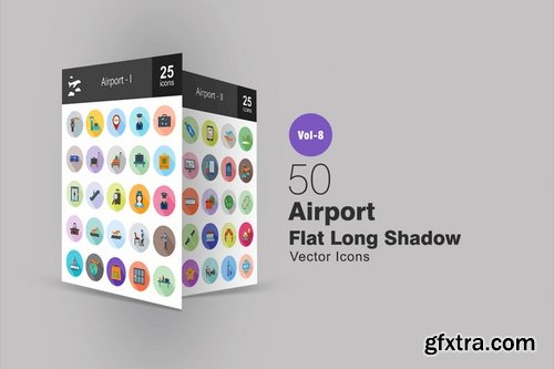 50 Airport Flat Shadowed Icons