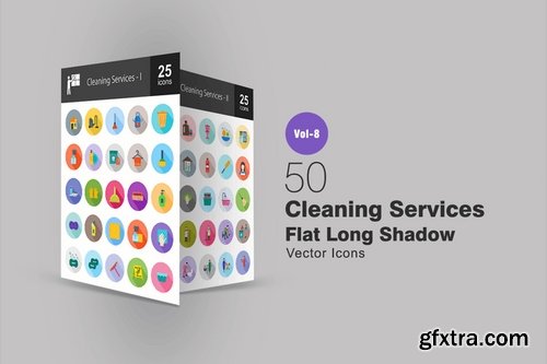50 Cleaning Services Flat Shadowed Icons