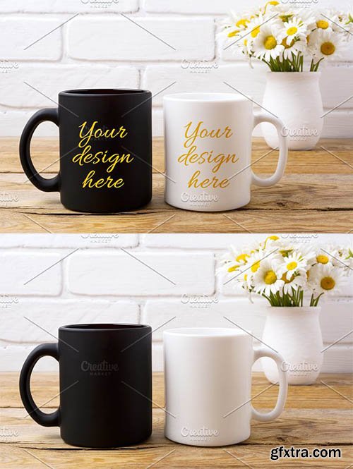 CreativeMarket - White and black coffee mug mockup 2219381