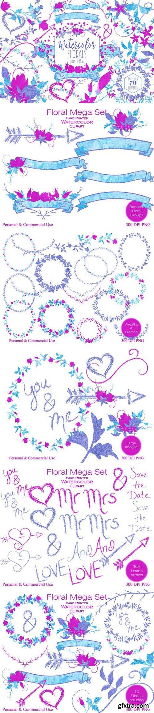 CM - Pink & Blue Watercolor Floral Set 2176158