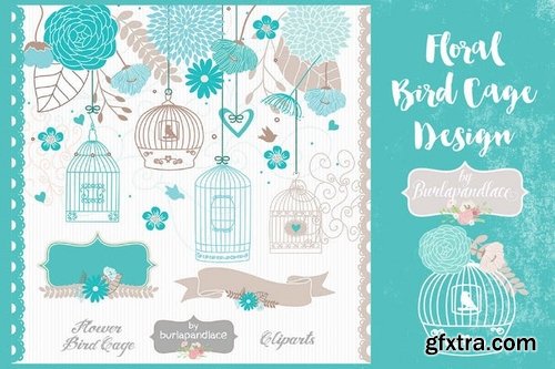 Teal floral bird cage