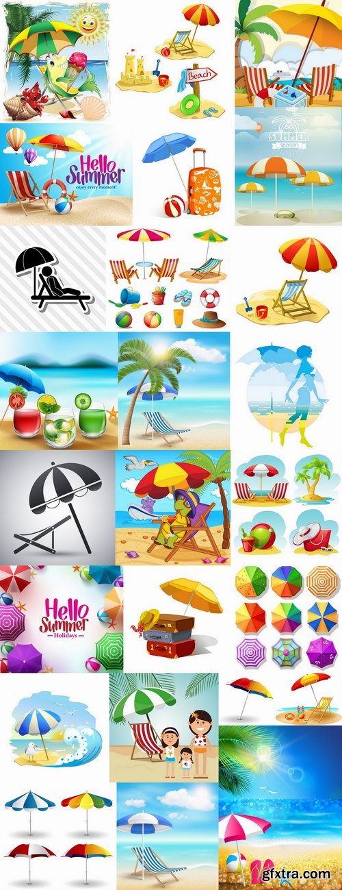Beach umbrella illustration summer beach vacation beach vacation parasol 25 EPS