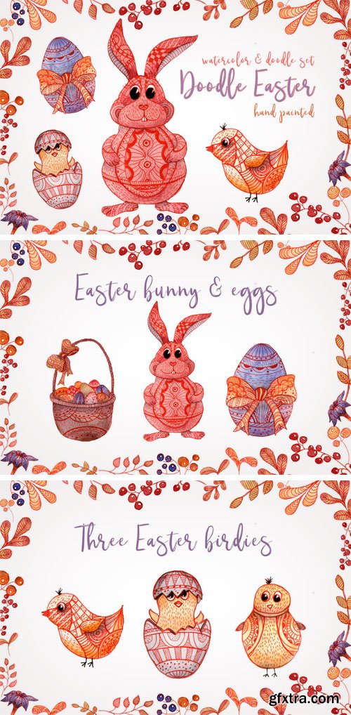 CM - Doodle Easter Watercolor Set Clipart 2199993