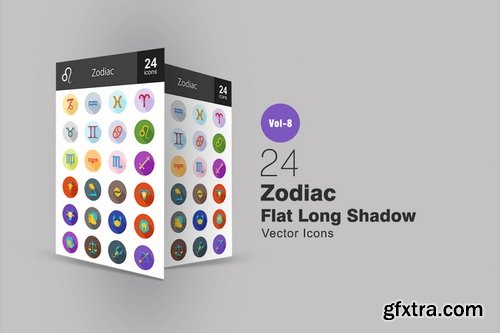24 Zodiac Flat Shadowed Icons