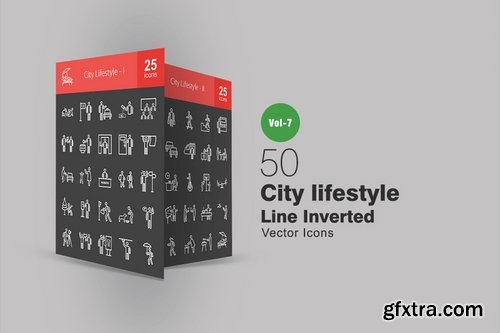 50 City Lifestyle Line Inverted Icons