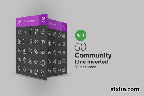 50 Community Line Inverted Icons