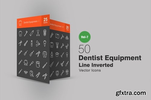 50 Dentist Equipment Line Inverted Icons