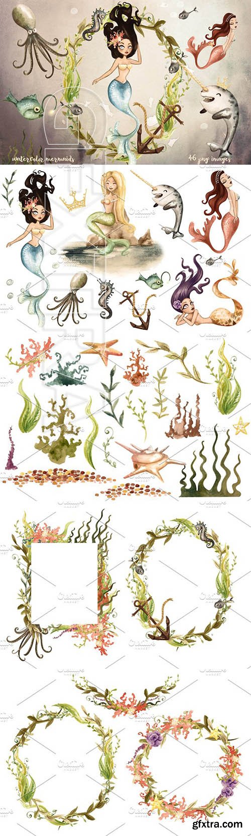 CreativeMarket - Watercolor Mermaids Collection 2267143