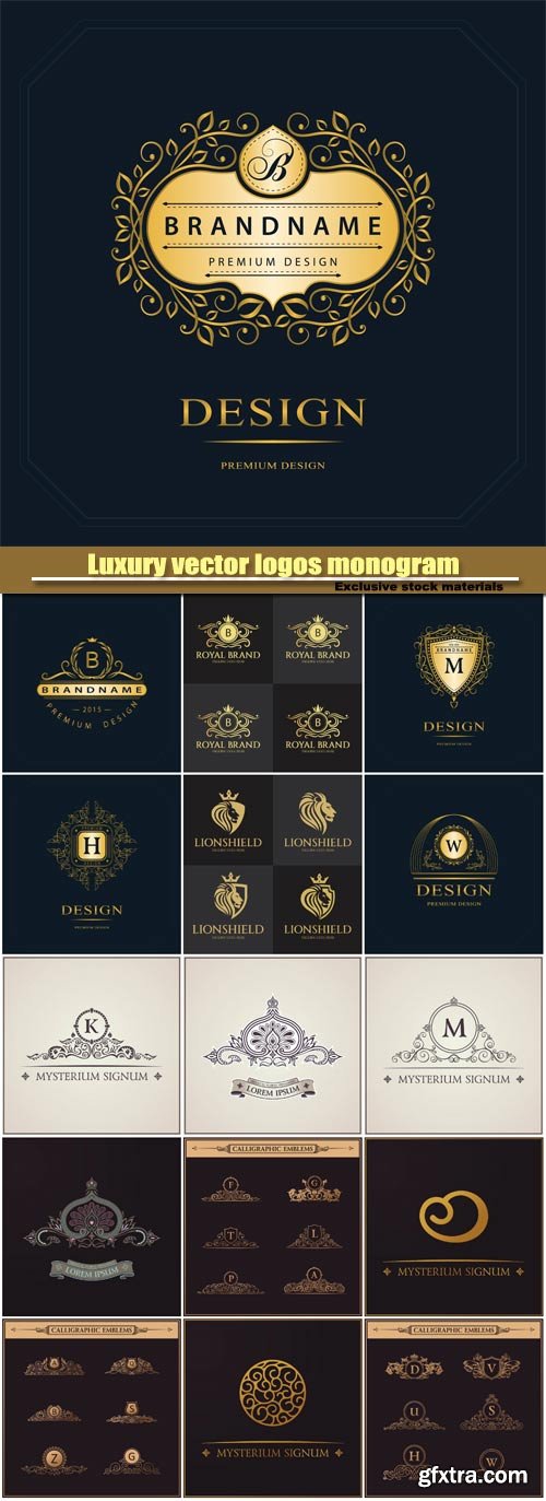 Luxury vector logos monogram, vintage royal calligraphic elements