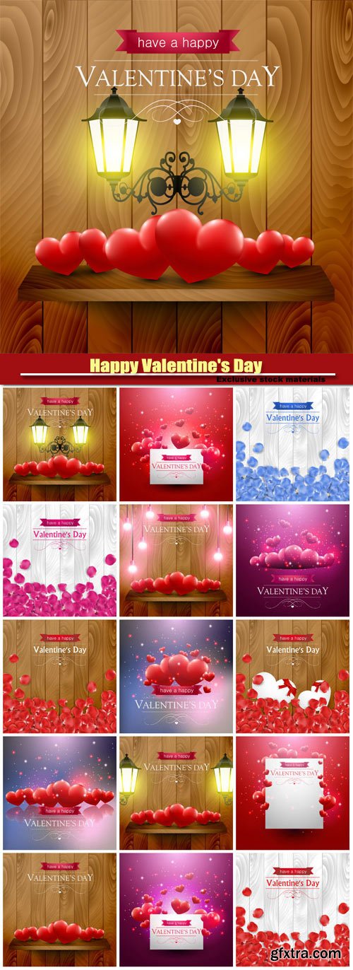 Happy Valentine\'s Day vector, beautiful backgrounds with hearts and rose petals