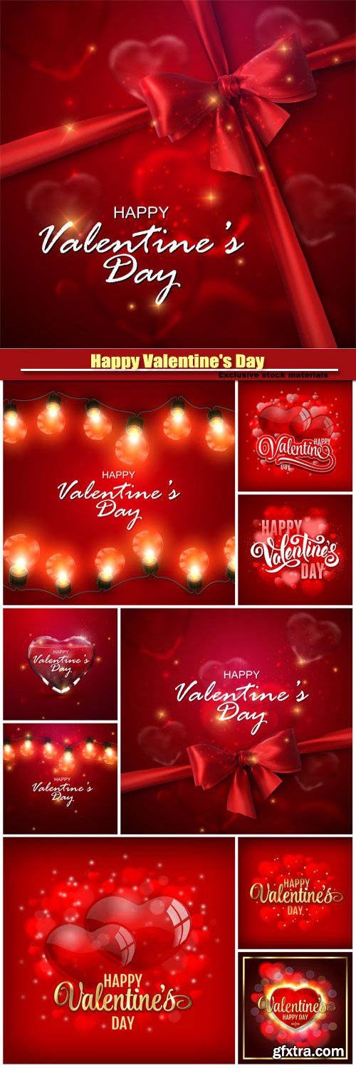 Happy Valentine\'s Day vector, red backgrounds with hearts and garlands