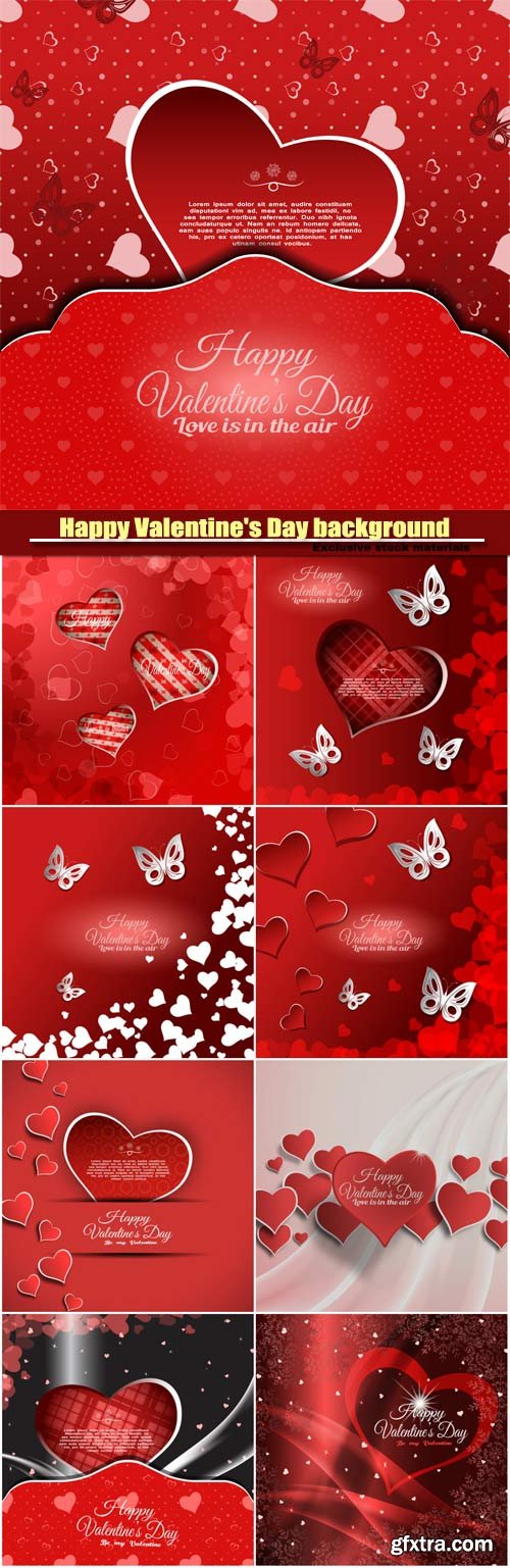 Vector Happy Valentine\'s Day background with red heart and white butterflies