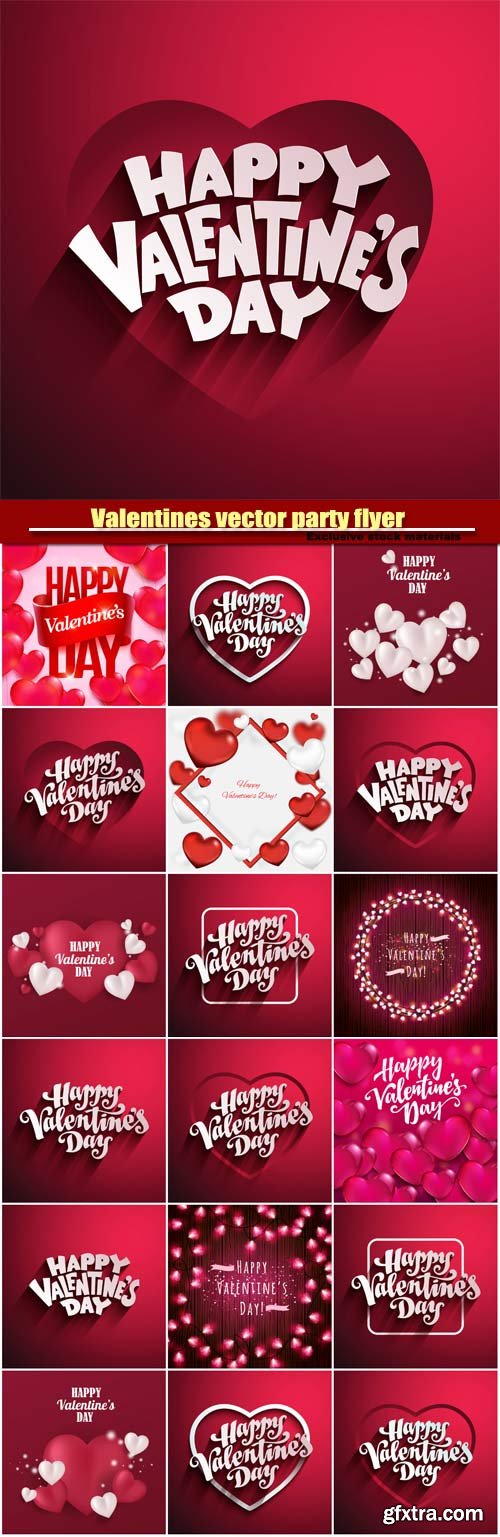 Valentines day party vector flyer with hand made lettering