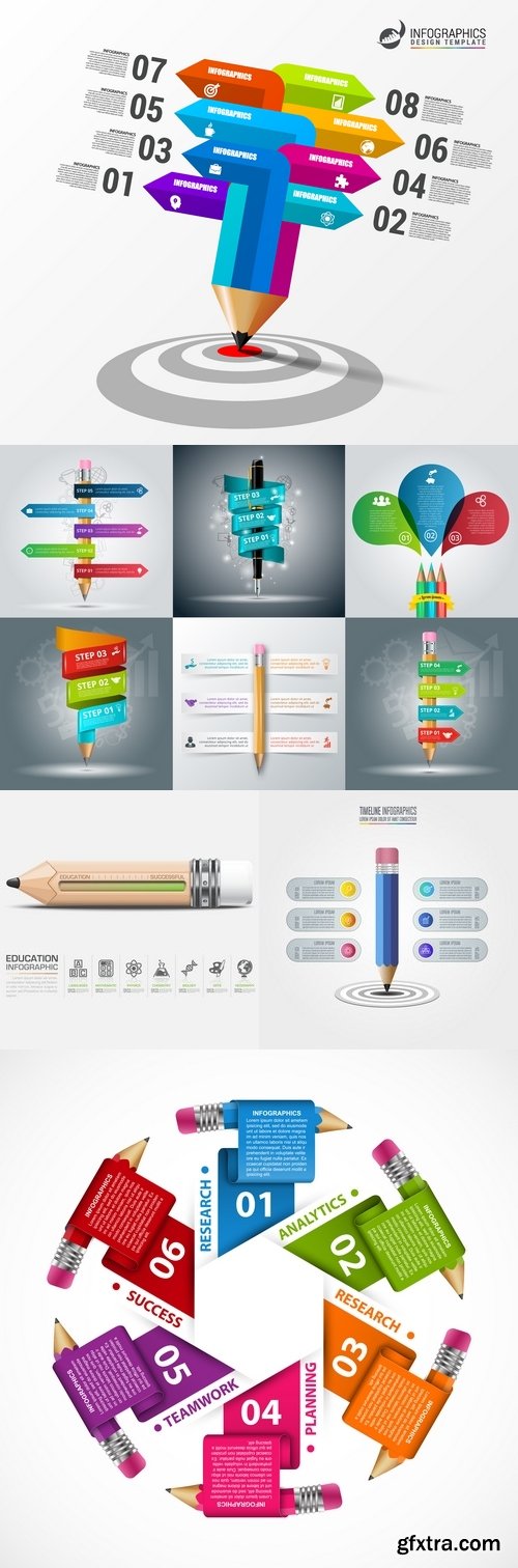 Vectors - Infographics with Pencils 11