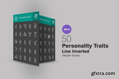 50 Personality Traits Line Inverted Icons