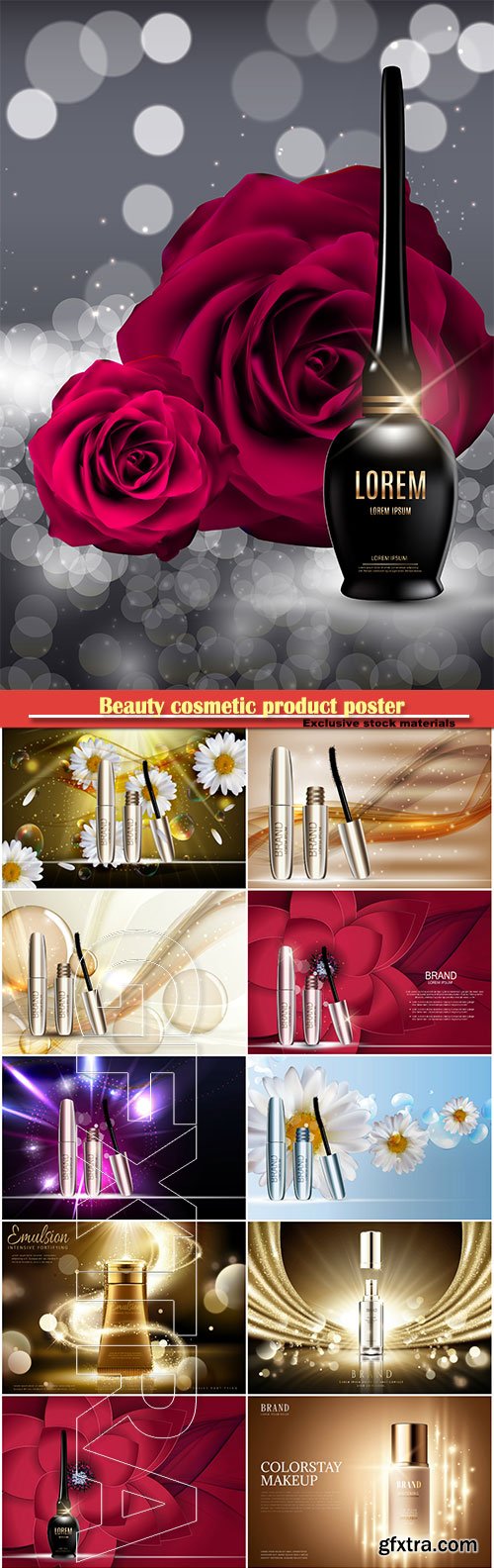 Beauty cosmetic product poster, fashion design makeup cosmetics, background in 3d illustration