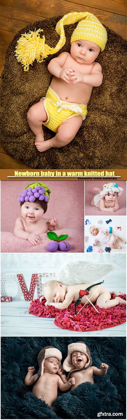 Newborn baby in a warm knitted hat, family, new life, beginning concept