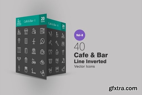 40 Cafe & Bar Line Inverted Icons