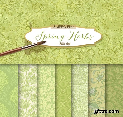 Background Textures with Floral Ornament - Spring Herbs