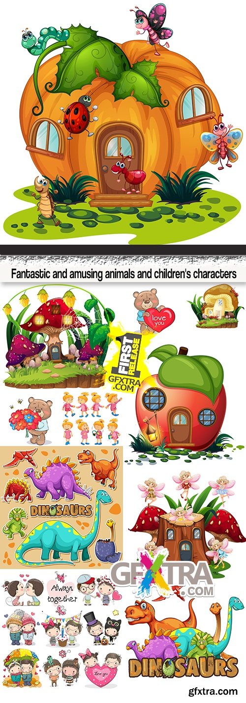 Fantastic and amusing animals and children\'s characters