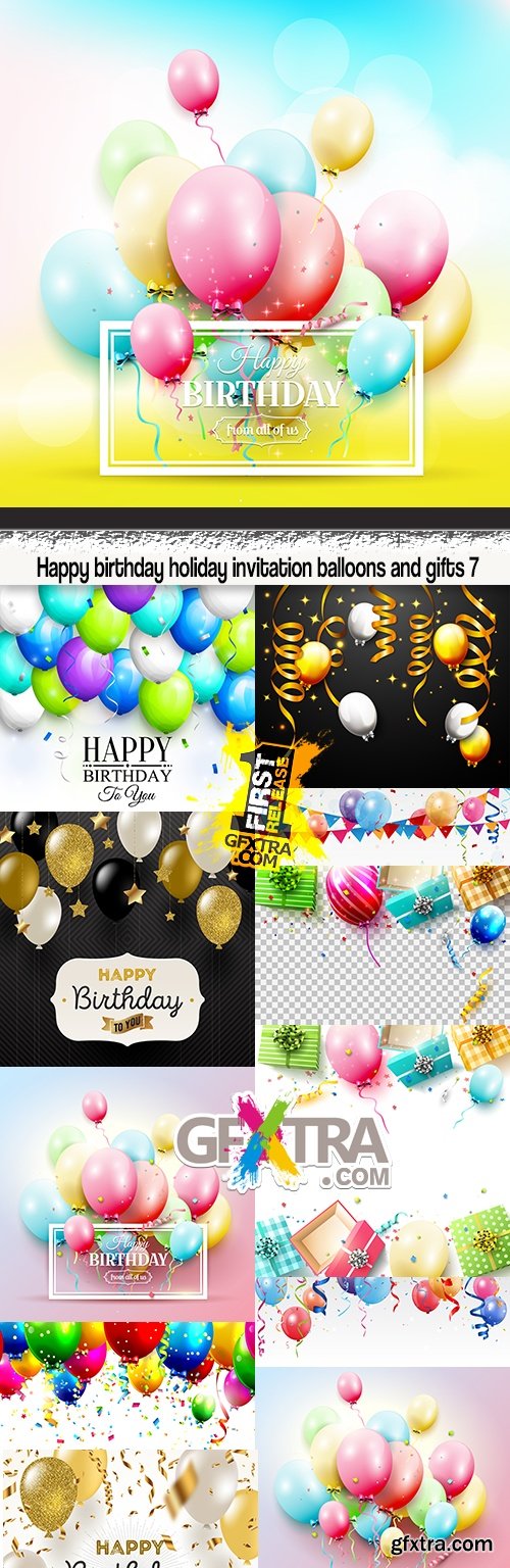 Happy birthday holiday invitation balloons and gifts 7