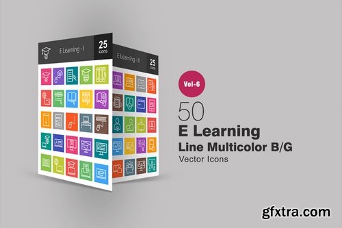 50 E Learning Line Multicolor BG Icons