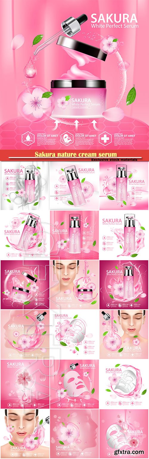 Sakura nature cream serum, collagen solution mask sheet skin care cosmetic