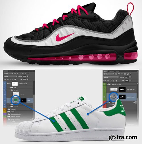 Nike Air Max & Adidas Superstar Sports Shoes PSD Mockups