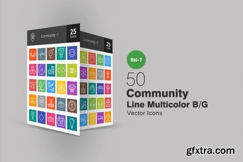 50 Community Line Multicolor BG Icons