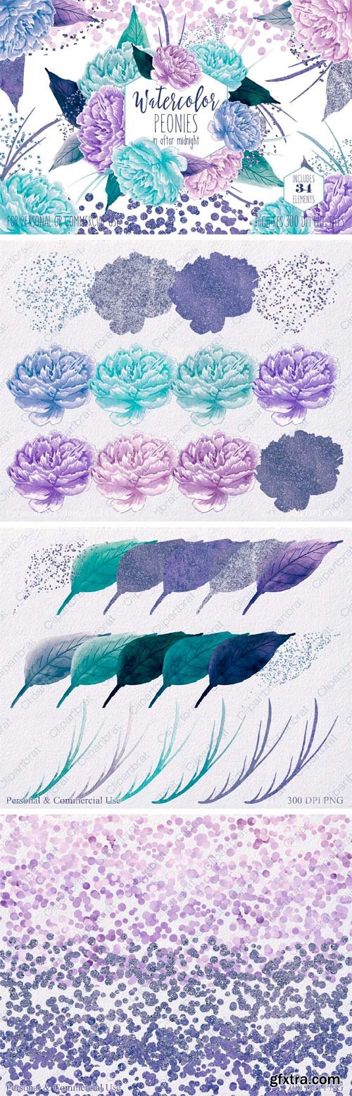 CM - Watercolor Peony Flowers Teal Purple 2182471