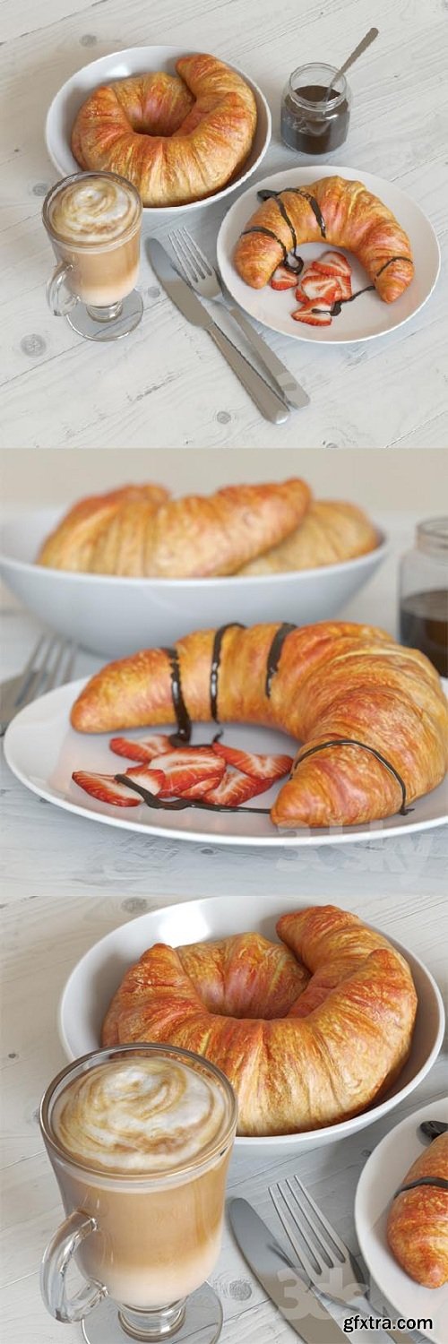 Breakfast with Croissant 3d Model